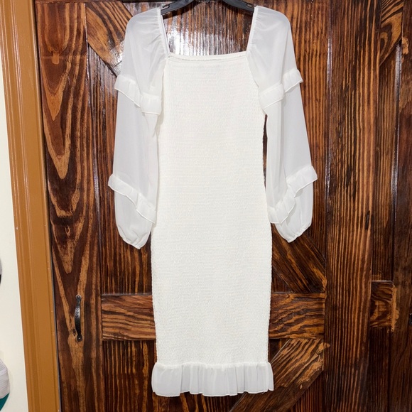 PrettyGarden Dresses & Skirts - Elegant White Long Sleeve Ruffle Hem Dress